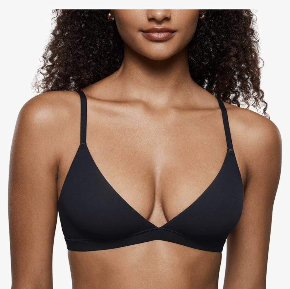 NWT INLYRIC Women's Inbarely Triangle Bralette Plunge Unlined Black Seamless Bra